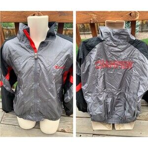 Vintage CHAMPION Men's L Windbreaker Jacket Spell Out Gray/Black/Red